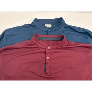 (2) LOT Mantra Men's Catalyst Performance Long Sleeve Band Collar Golf Shirts, L